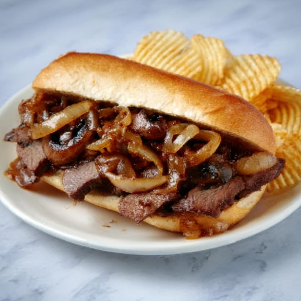French Onion Steak Sandwich with Grilled Mushrooms Recipe