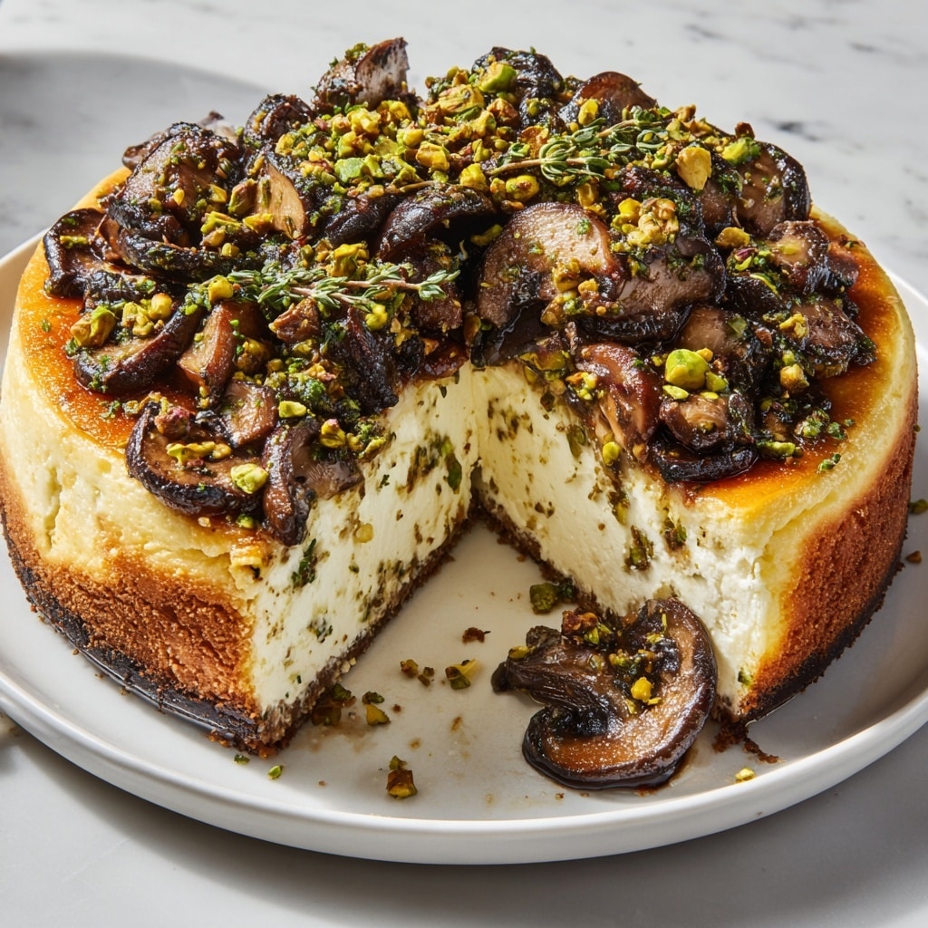Pistachio and Mushroom Cheesecake with Feta-Parmesan Crust Recipe - Recipe Image