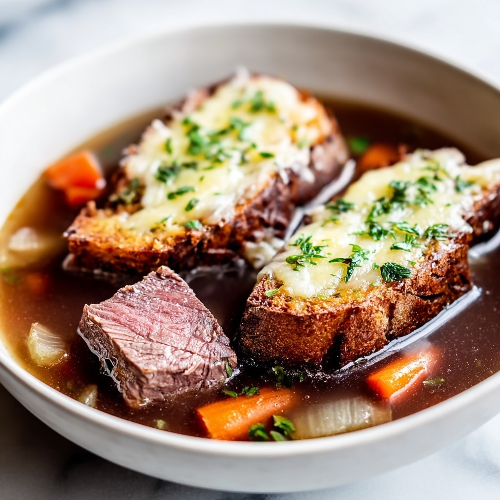 French Onion Short Rib Soup with Cheesy Gruyère Toast Recipe - Recipe Image