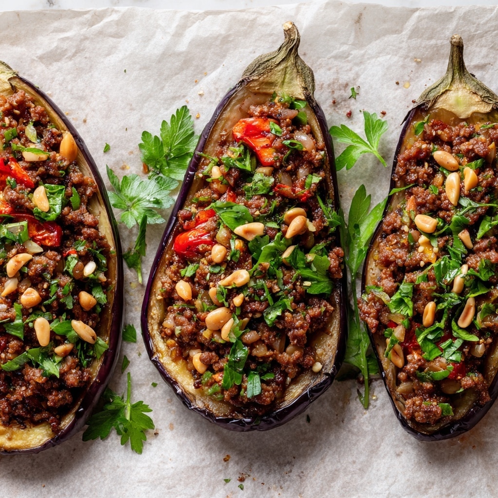 Lamb Stuffed Roasted Eggplant Recipe - Recipe Image