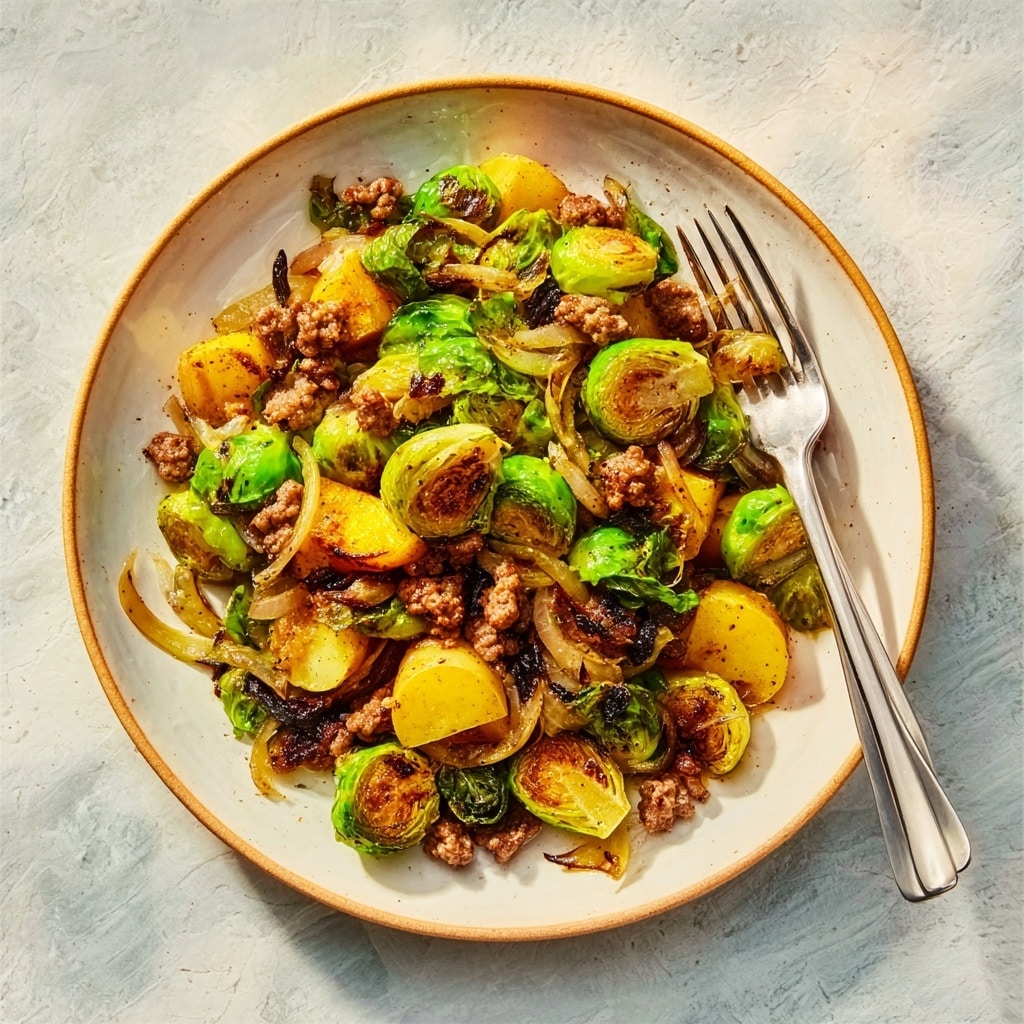 Spice Brussels Sprouts and Sausage Stir-Fry Recipe - Recipe Image