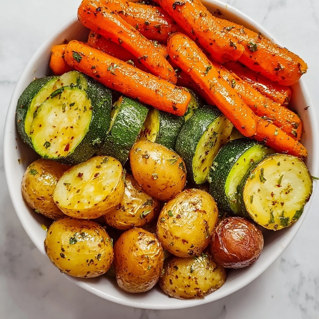 Garlic Herb Roasted Potatoes, Carrots, and Zucchini Recipe - Recipe Image