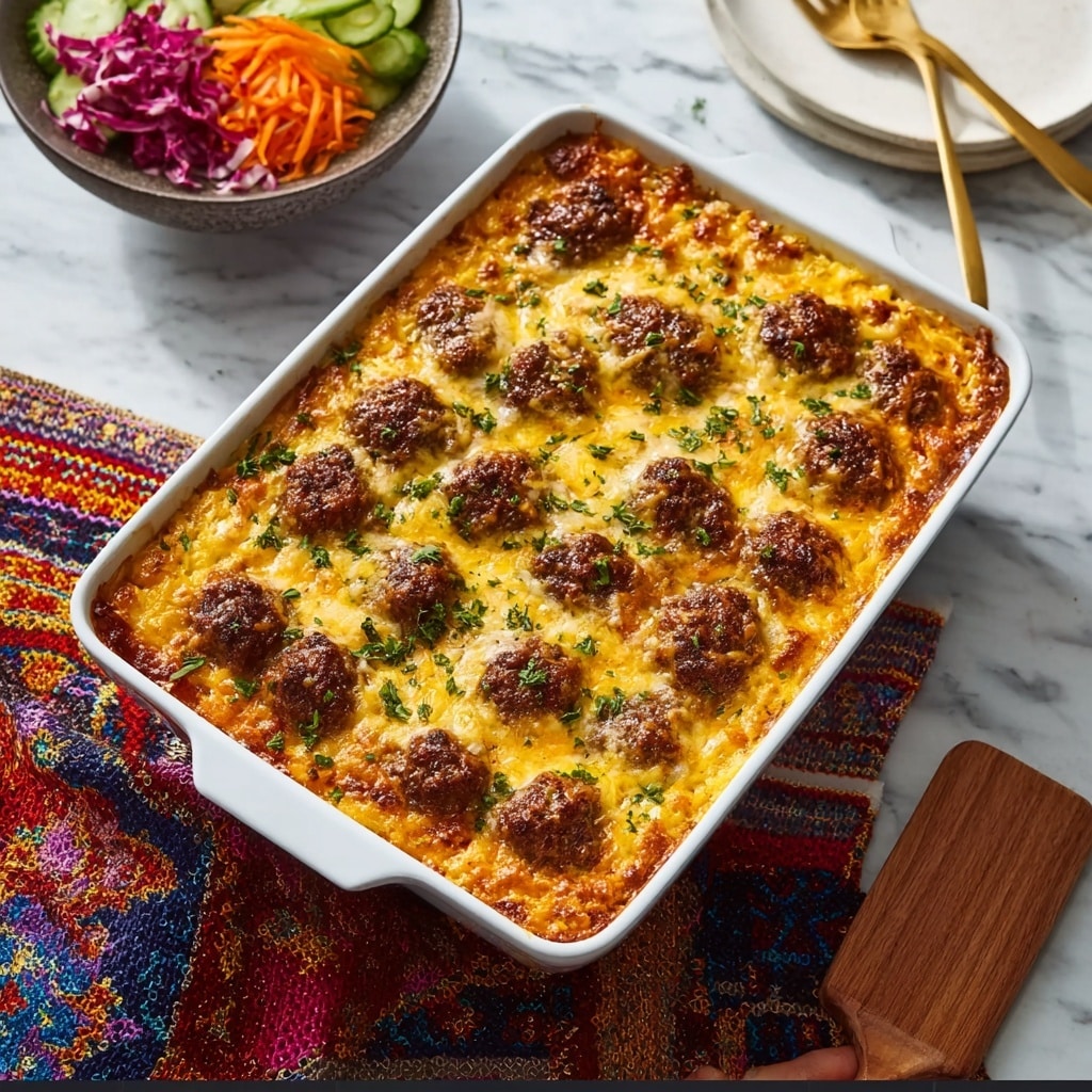 Cheesy Meatball Pasta Bake Recipe - Recipe Image