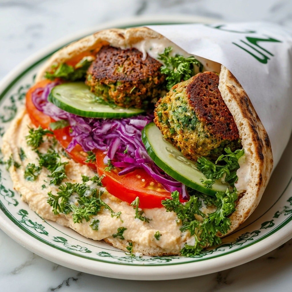 Falafel Wrap with Hummus, Fresh Vegetables, and Tahini Dressing Recipe - Recipe Image