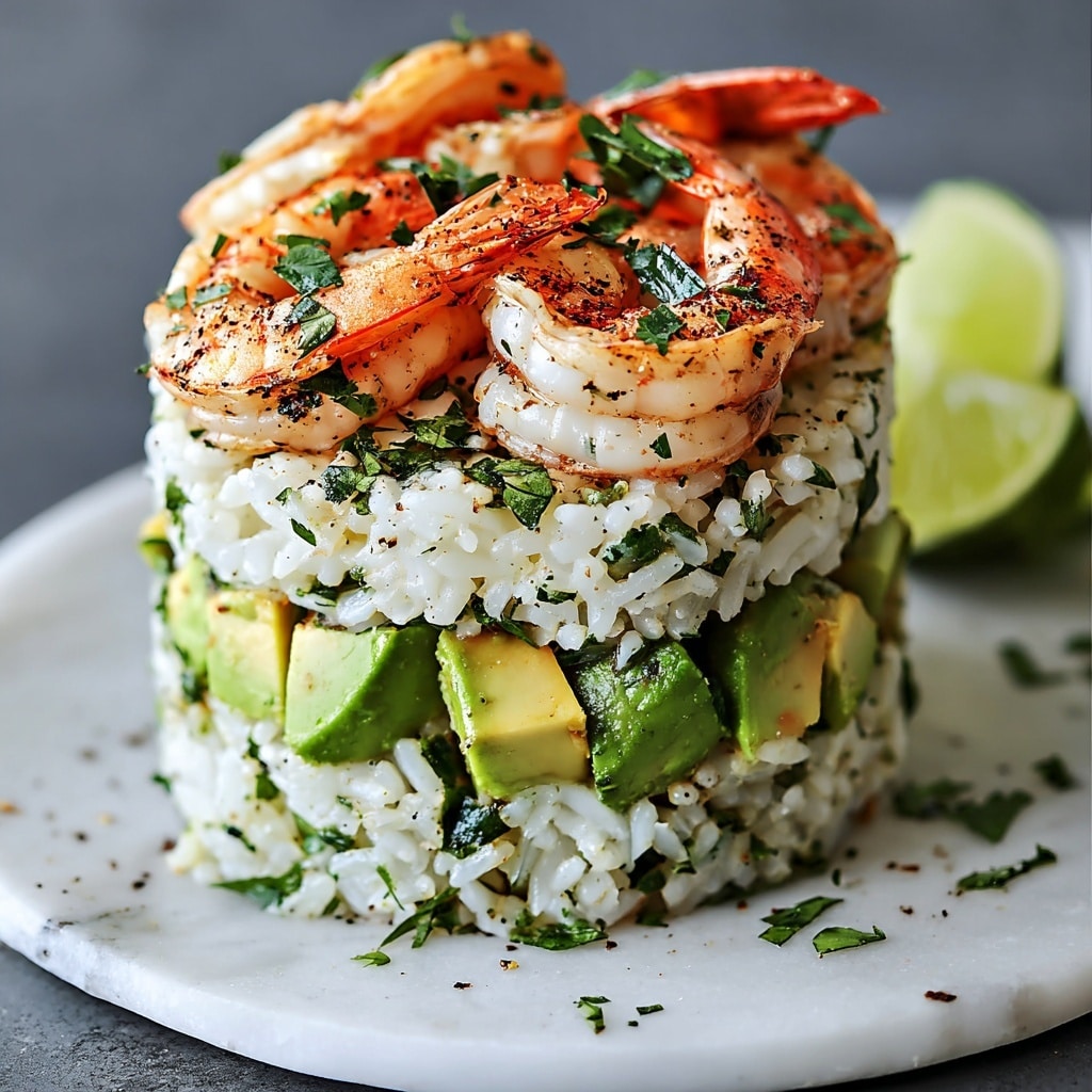 Honey Lime Shrimp & Avocado Rice Stack Recipe - Recipe Image