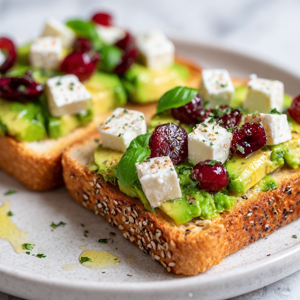 Avocado Feta Toast with Tomato, Cranberries & Olive Oil Recipe - Recipe Image