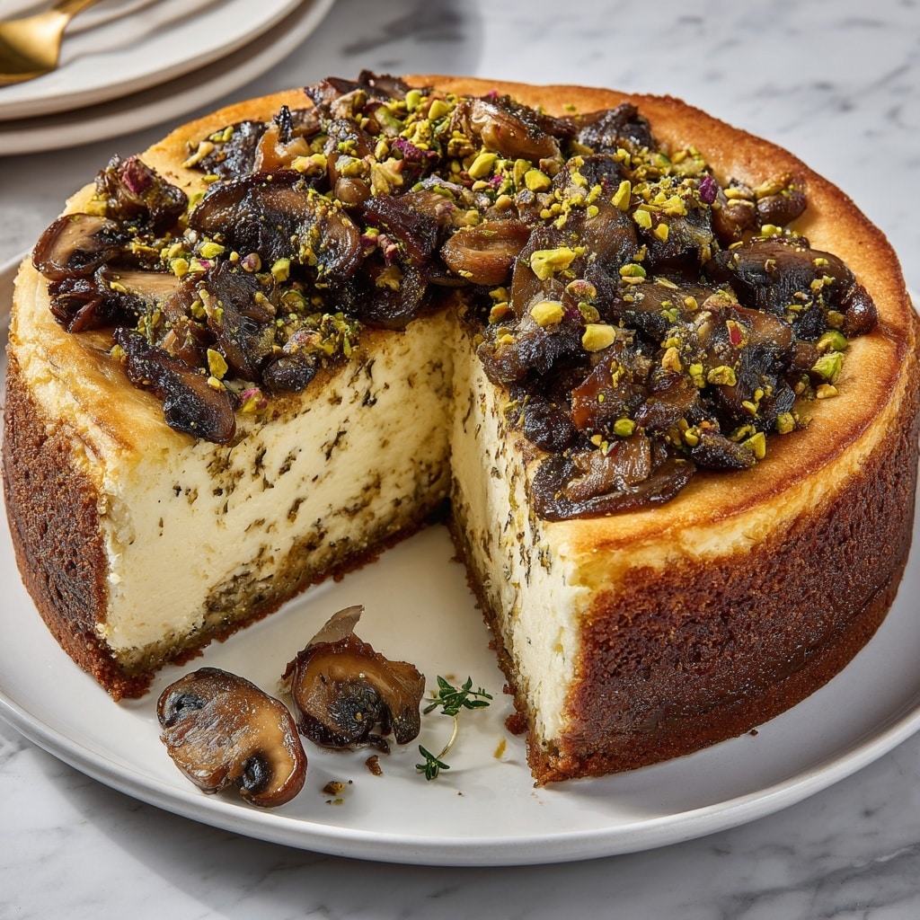 Pistachio and Mushroom Cheesecake with Feta-Parmesan Crust Recipe - Recipe Image