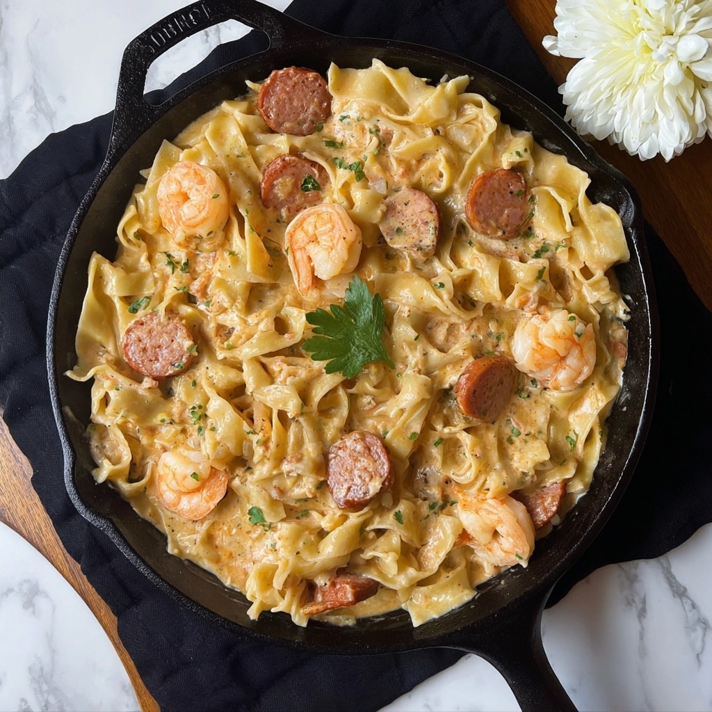 Cajun Shrimp and Sausage Alfredo Pasta Recipe - Recipe Image