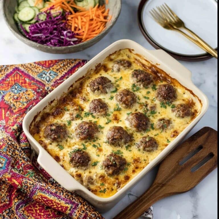 Cheesy Meatball Pasta Bake Recipe