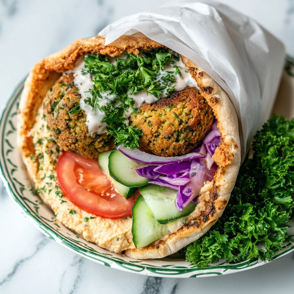 Falafel Wrap with Hummus, Fresh Vegetables, and Tahini Dressing Recipe - Recipe Image