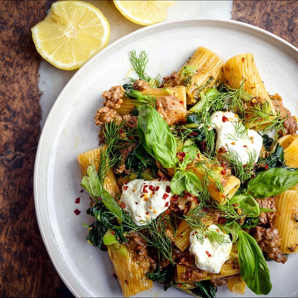 One-Pot Lemony Pasta with Sausage, Broccoli Rabe, and Burrata Recipe - Recipe Image