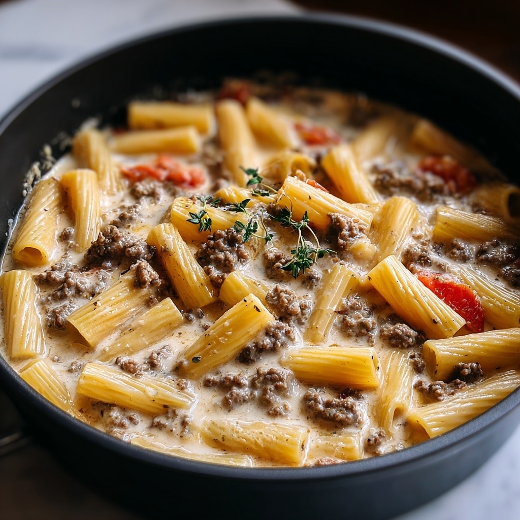 One Pot Creamy Tomato Beef Pasta Recipe