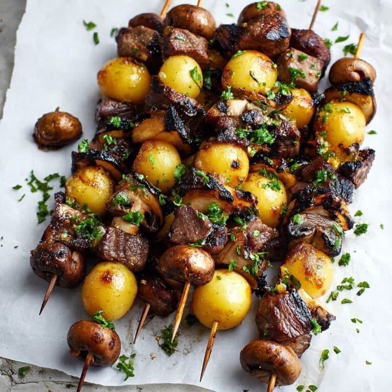 Grilled Steak Potato Mushroom Kabobs Recipe