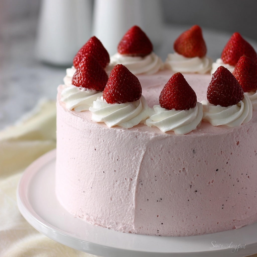 Strawberry Layer Cake with Strawberry Buttercream and Fresh Fruit Topping Recipe - Recipe Image