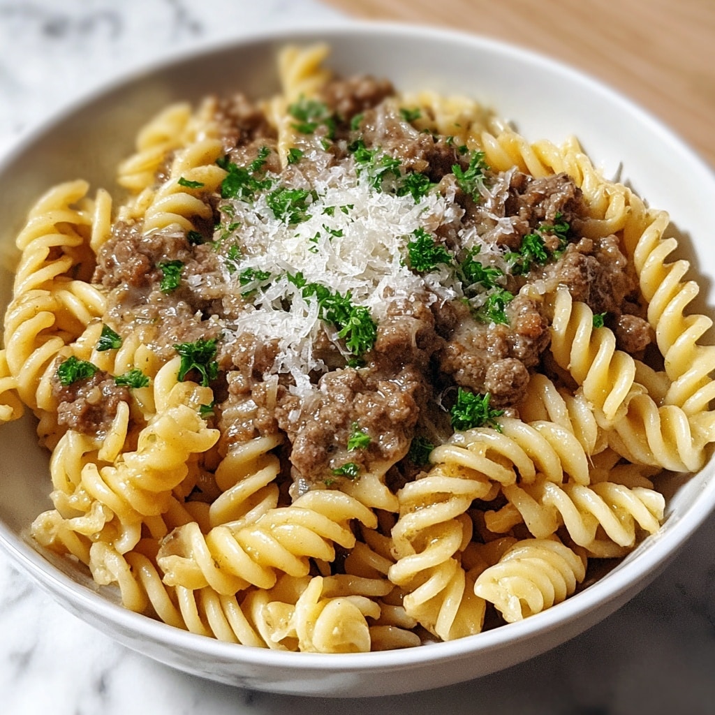 Beef and Rotini in Garlic Parmesan Sauce Recipe