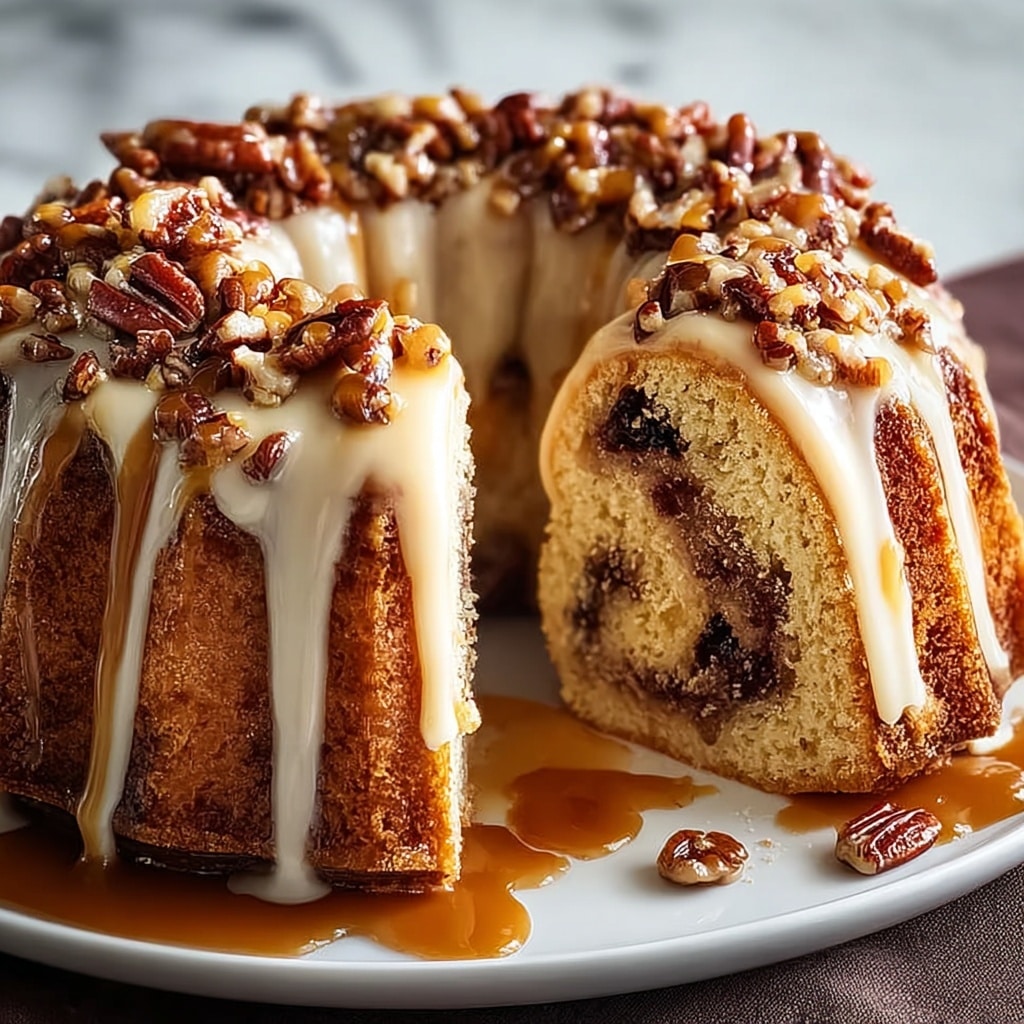 Pecan Caramel Cinnamon Roll Cream Cheese Pound Cake Recipe - Recipe Image