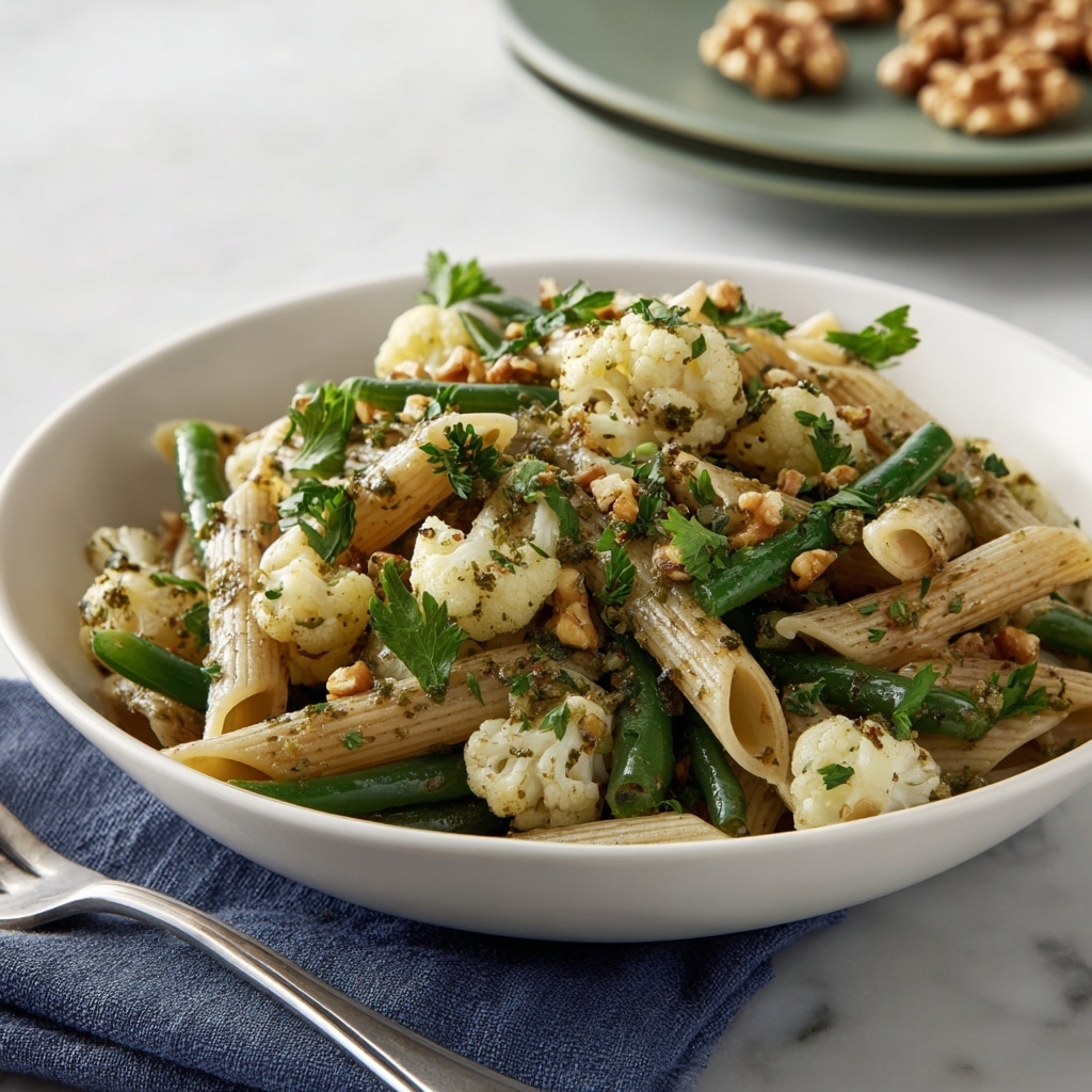 Chicken Vegetable Penne with Parsley Walnut Pesto Recipe - Recipe Image