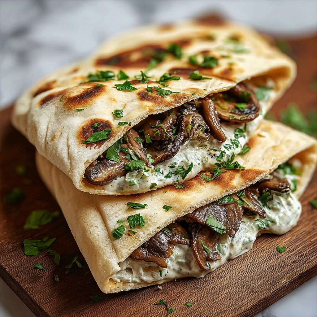 Cheesy Beef and Mushroom Pita Pockets with Tzatziki Sauce Recipe