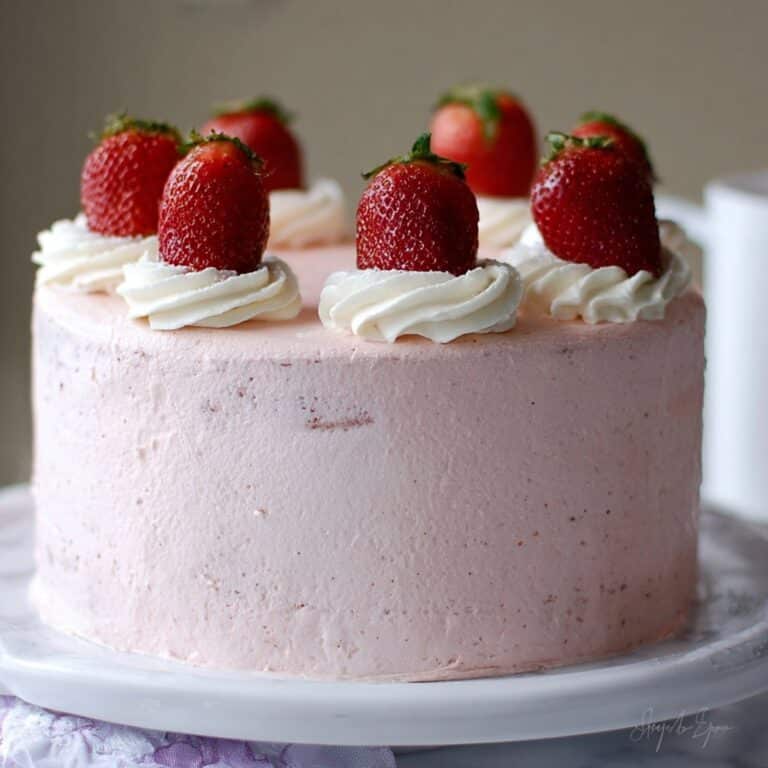 Strawberry Layer Cake with Strawberry Buttercream and Fresh Fruit Topping Recipe