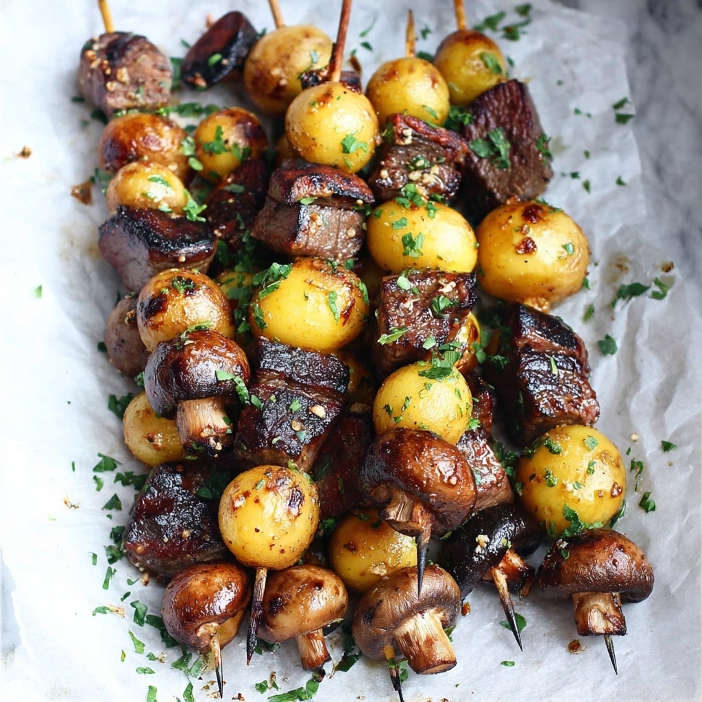 Grilled Steak Potato Mushroom Kabobs Recipe - Recipe Image