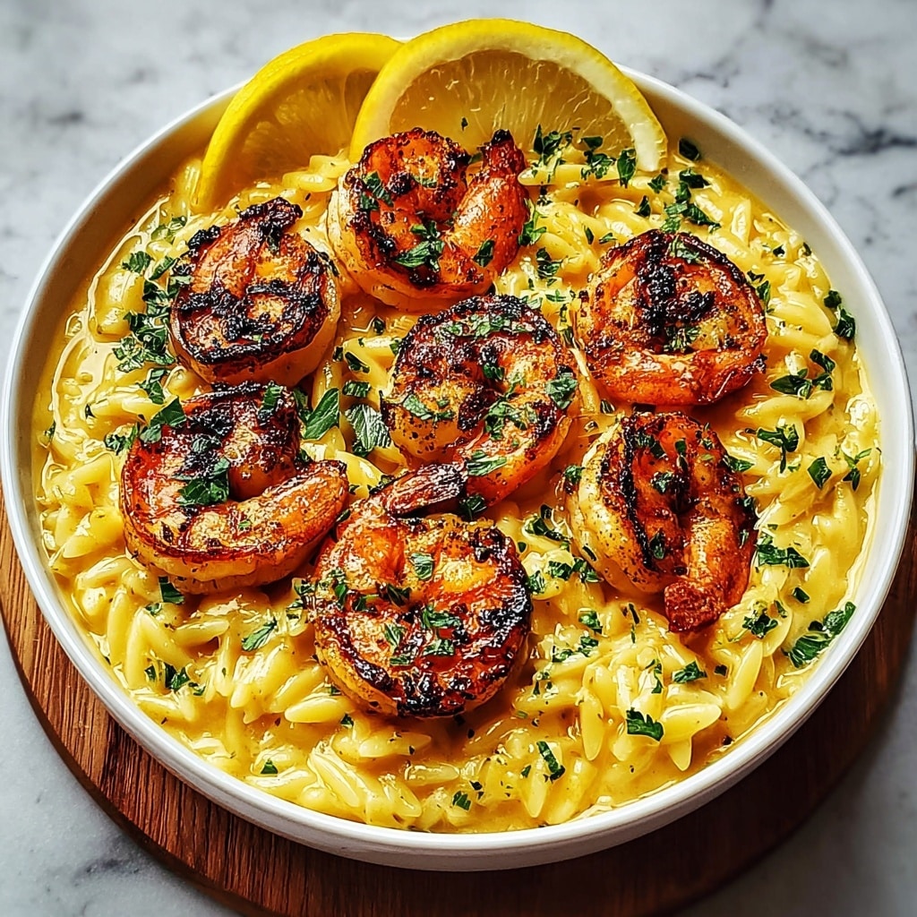 Shrimp Orzo with Lemon Garlic Sauce Recipe - Recipe Image