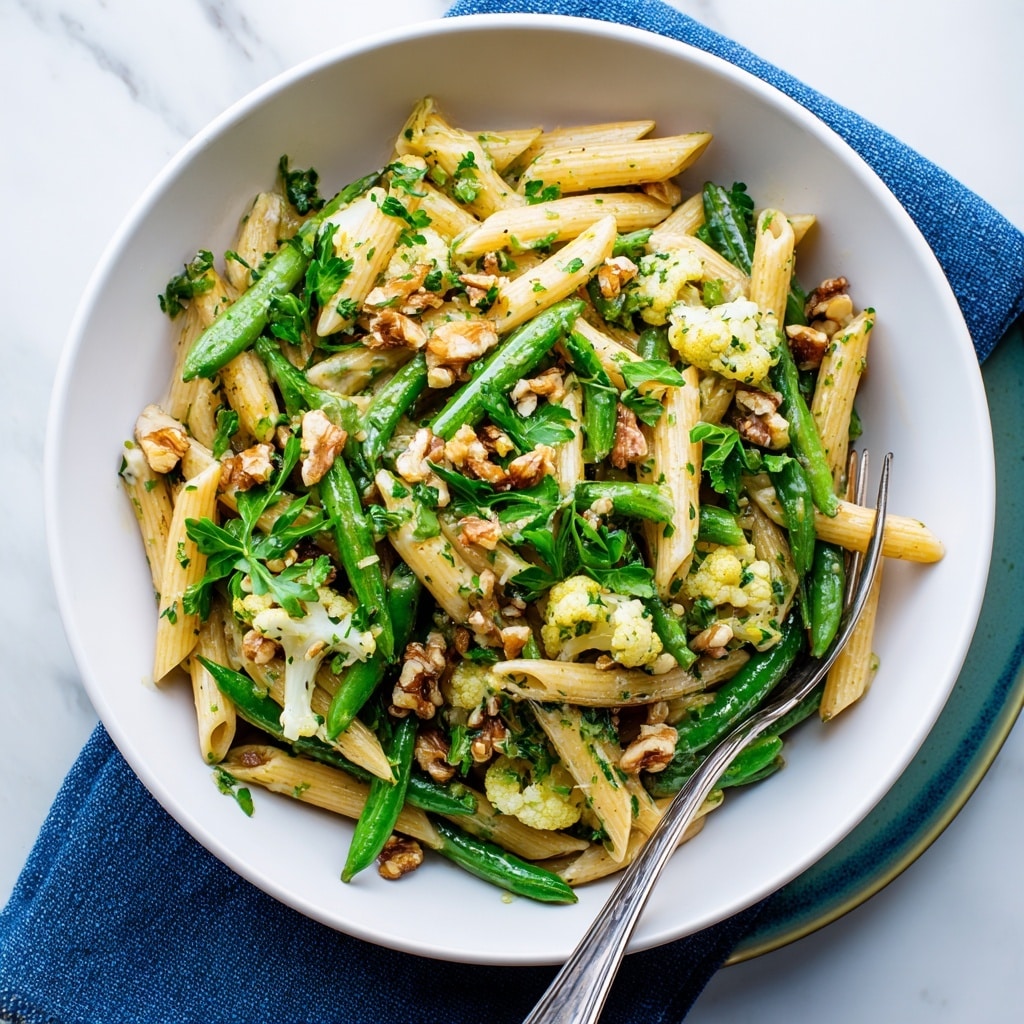 Chicken Vegetable Penne with Parsley Walnut Pesto Recipe