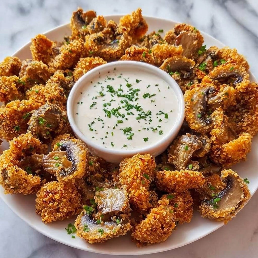 Fried Sliced Mushrooms with Ranch Dipping Sauce Recipe - Recipe Image