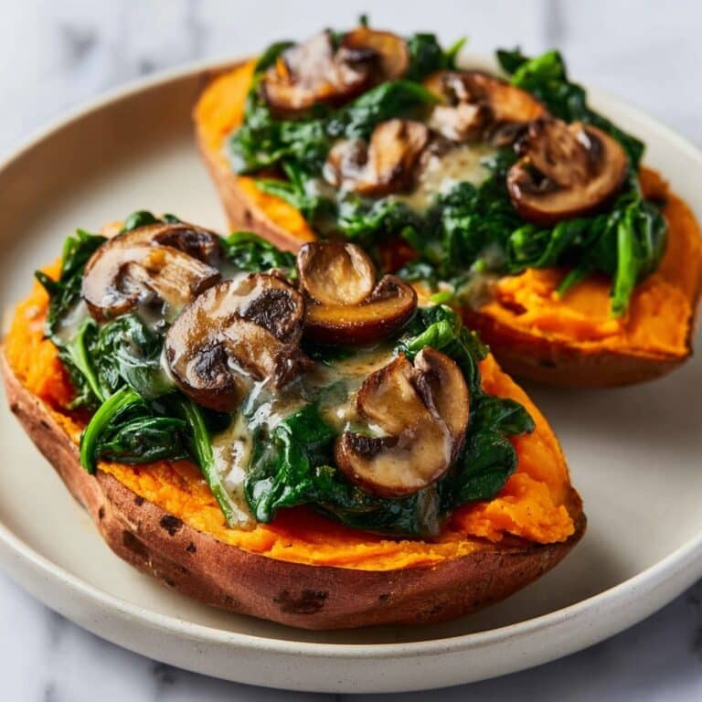 Creamy Mushroom and Spinach Stuffed Sweet Potatoes Recipe