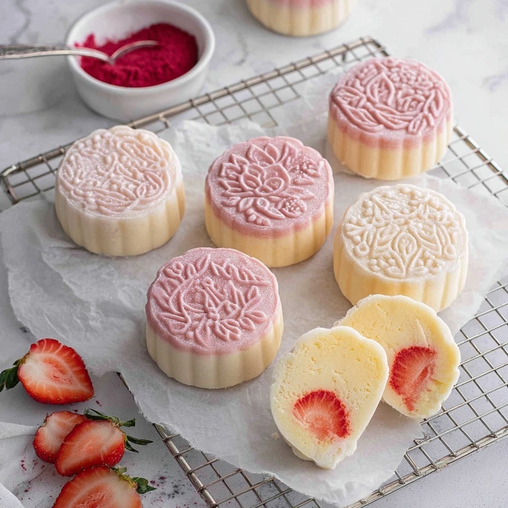 Strawberry Speckled Snow Skin Mooncakes Recipe - Recipe Image