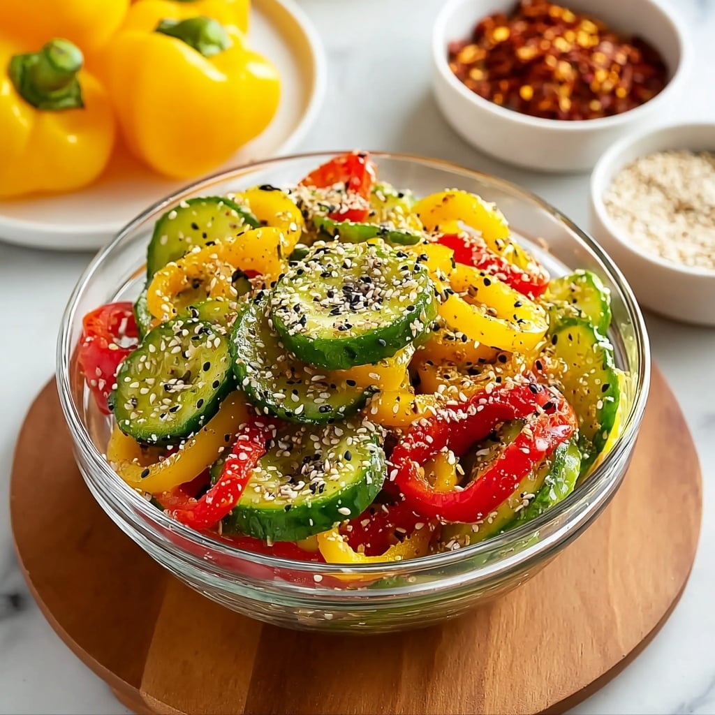 Cucumber and Sweet Pepper Salad with Sesame Ginger Dressing Recipe - Recipe Image