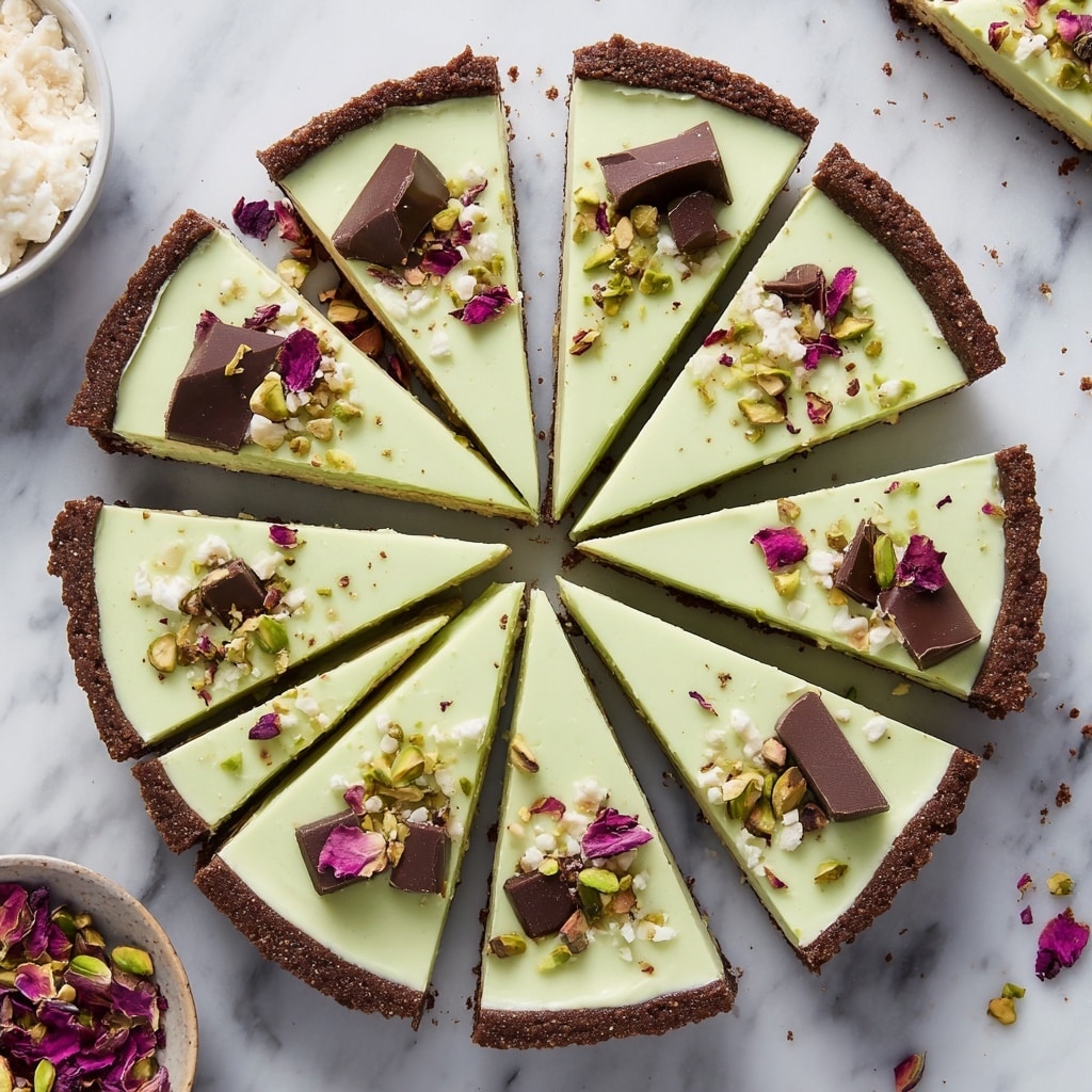 Vegan Pistachio Tart with Chocolate, Rose Petals, and Buckwheat Crust Recipe - Recipe Image