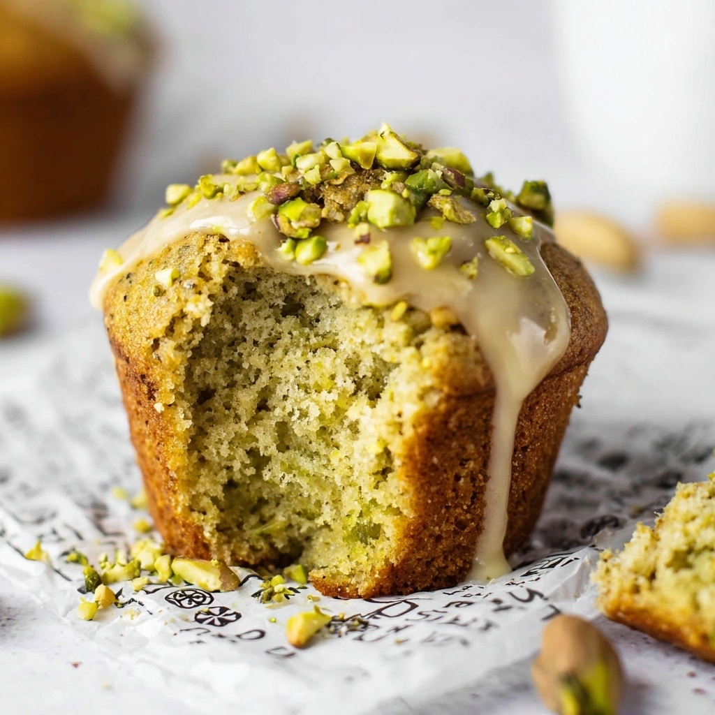 Vegan Pistachio Muffins with Pistachio Crumble and Vanilla Glaze Recipe - Recipe Image