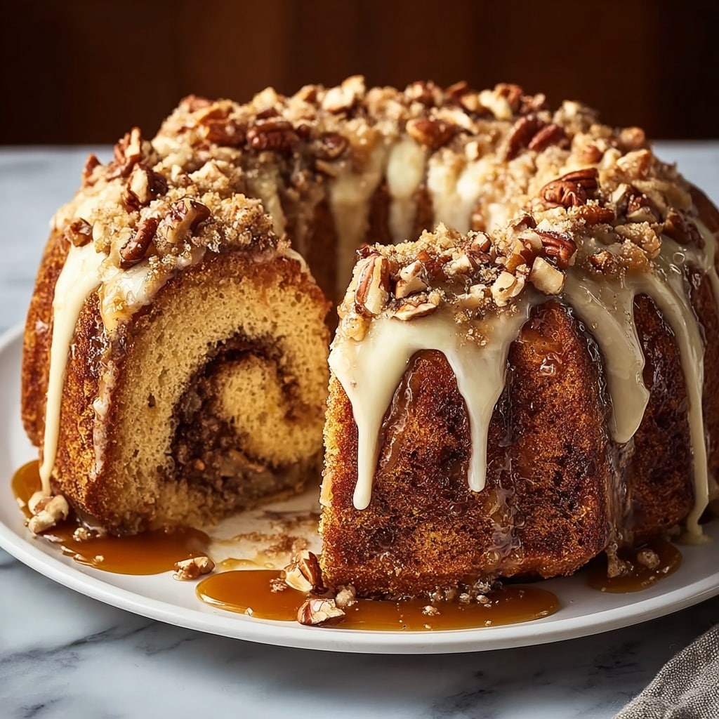 Pecan Caramel Cinnamon Roll Cream Cheese Pound Cake Recipe - Recipe Image