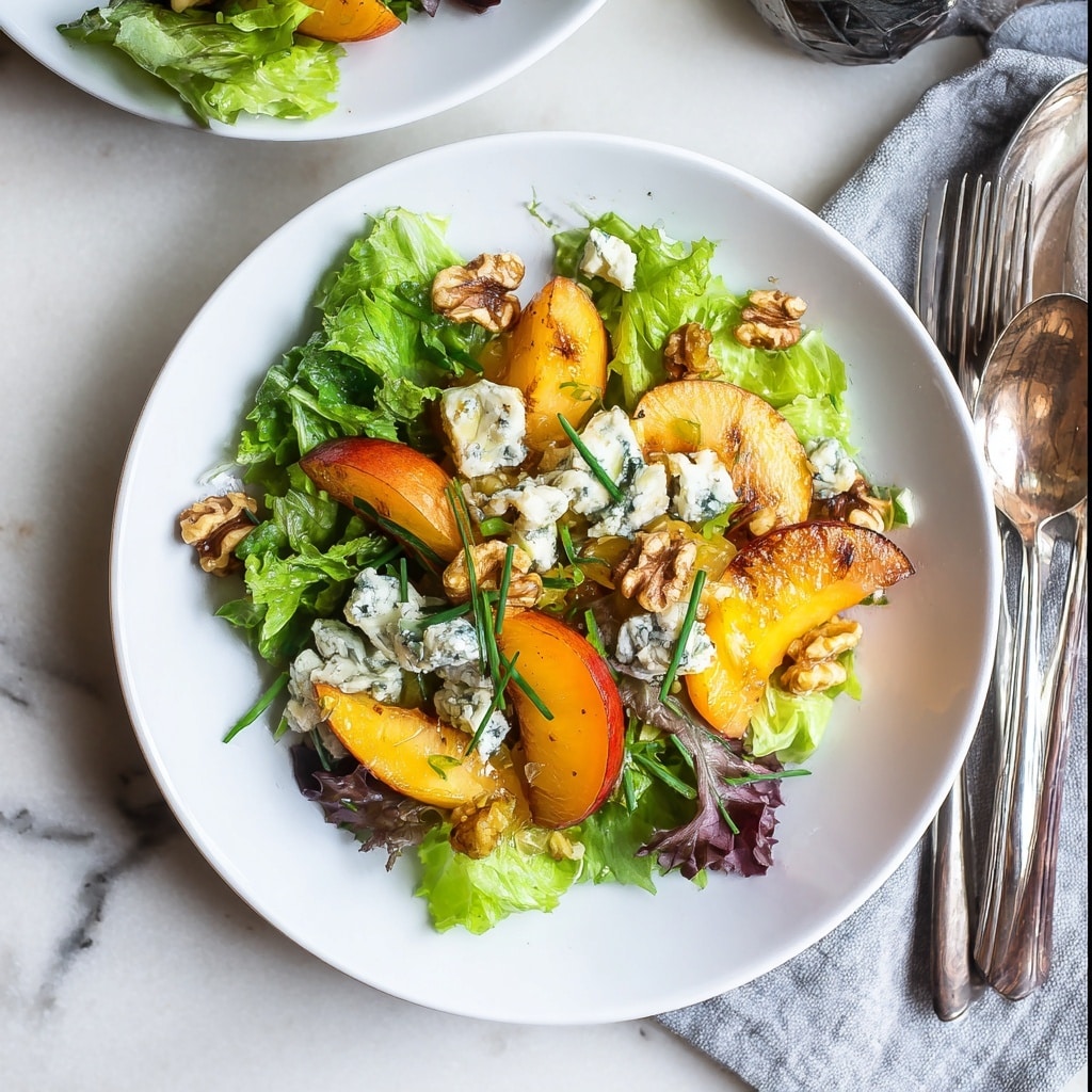 Grilled Peach Salad with Gorgonzola and Walnuts Recipe - Recipe Image