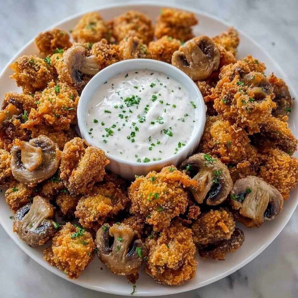 Fried Sliced Mushrooms with Ranch Dipping Sauce Recipe - Recipe Image