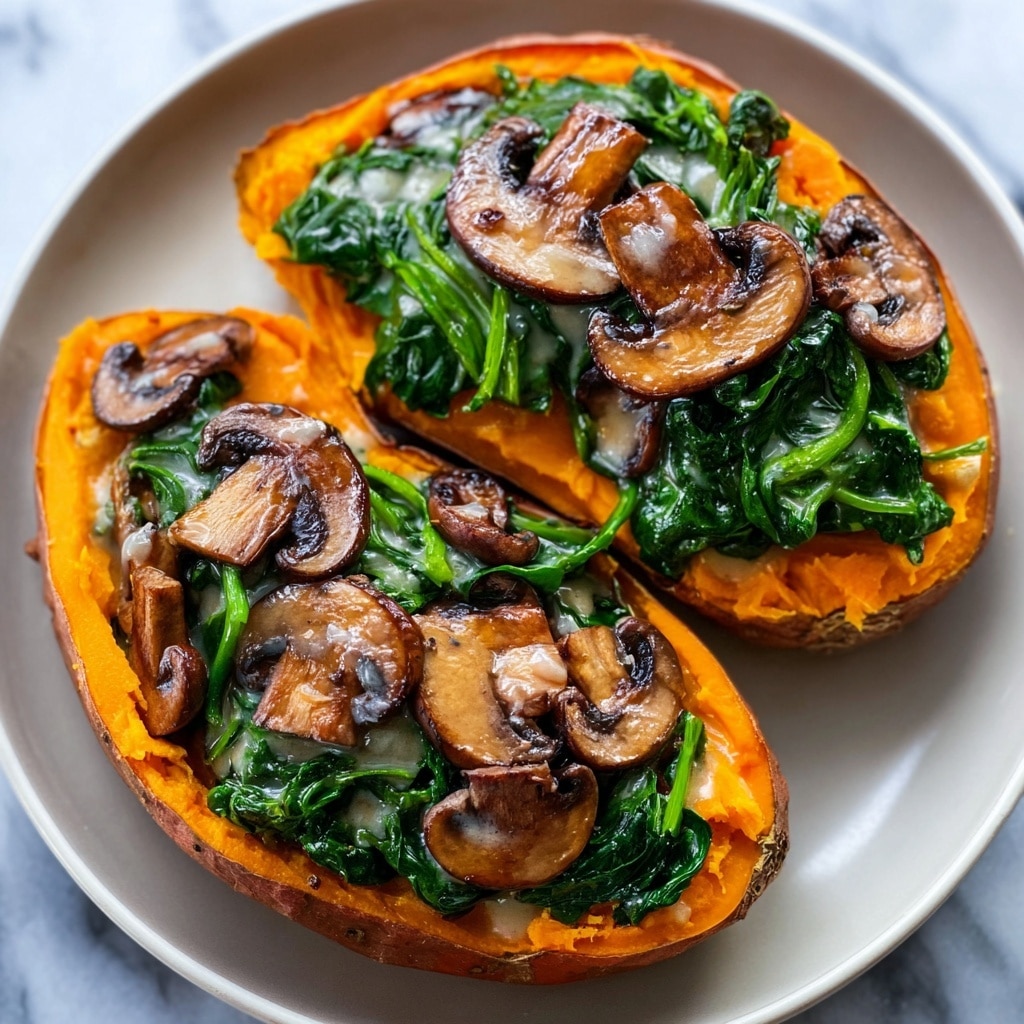 Creamy Mushroom and Spinach Stuffed Sweet Potatoes Recipe - Recipe Image