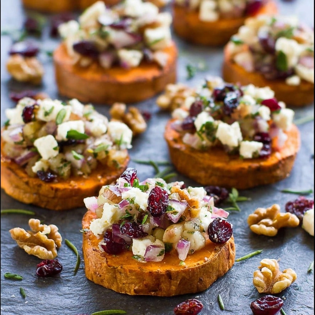 Sweet Potato Rounds with Goat Cheese, Cranberry, Apple, and Pecans Recipe
