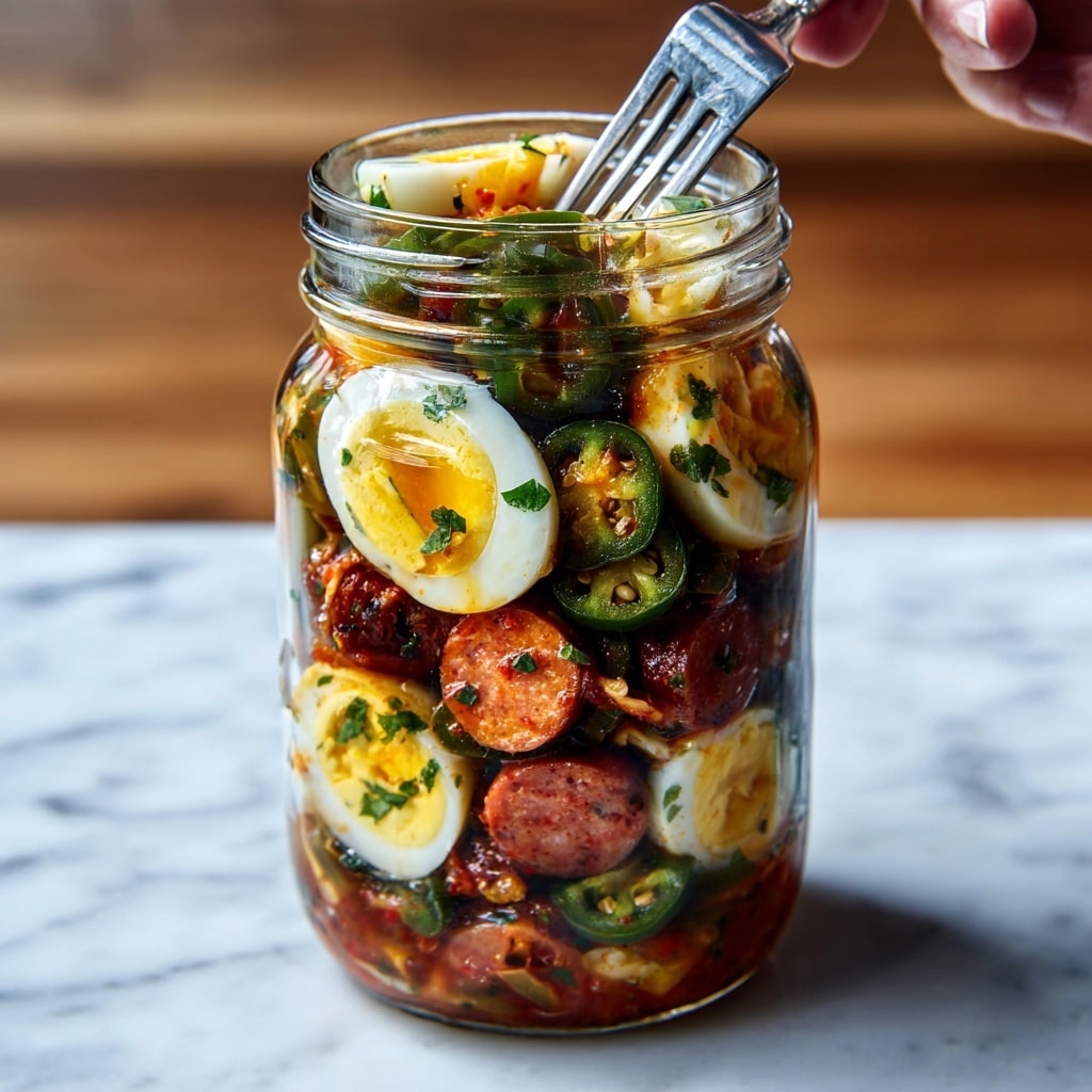 Pickled Eggs, Sausages, Jalapeños, and Carrots Recipe