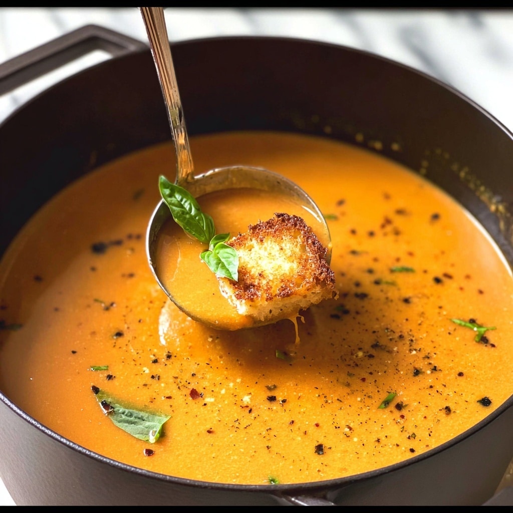 Creamy Pumpkin Soup with Grilled Cheese Croutons Recipe - Recipe Image