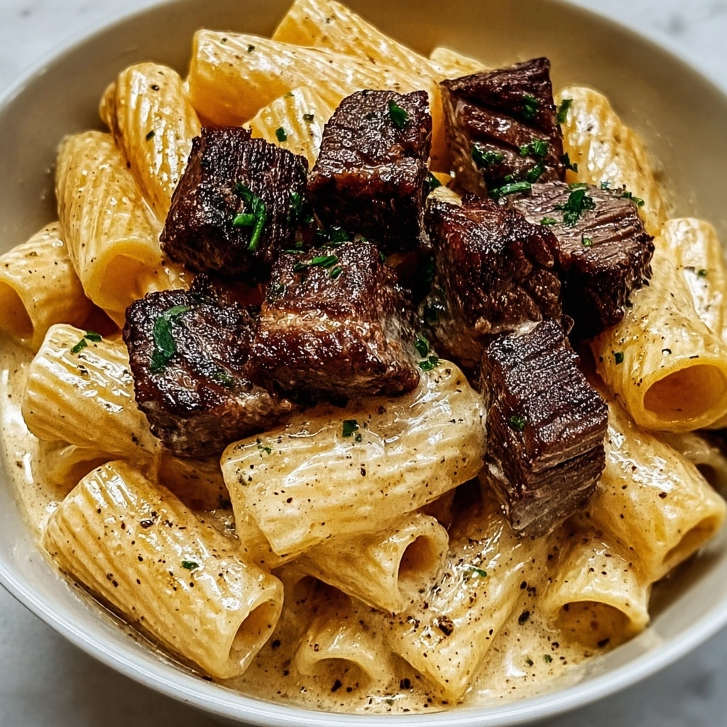 Cajun Steak Tips in Cheesy Rigatoni Parmesan Sauce Recipe