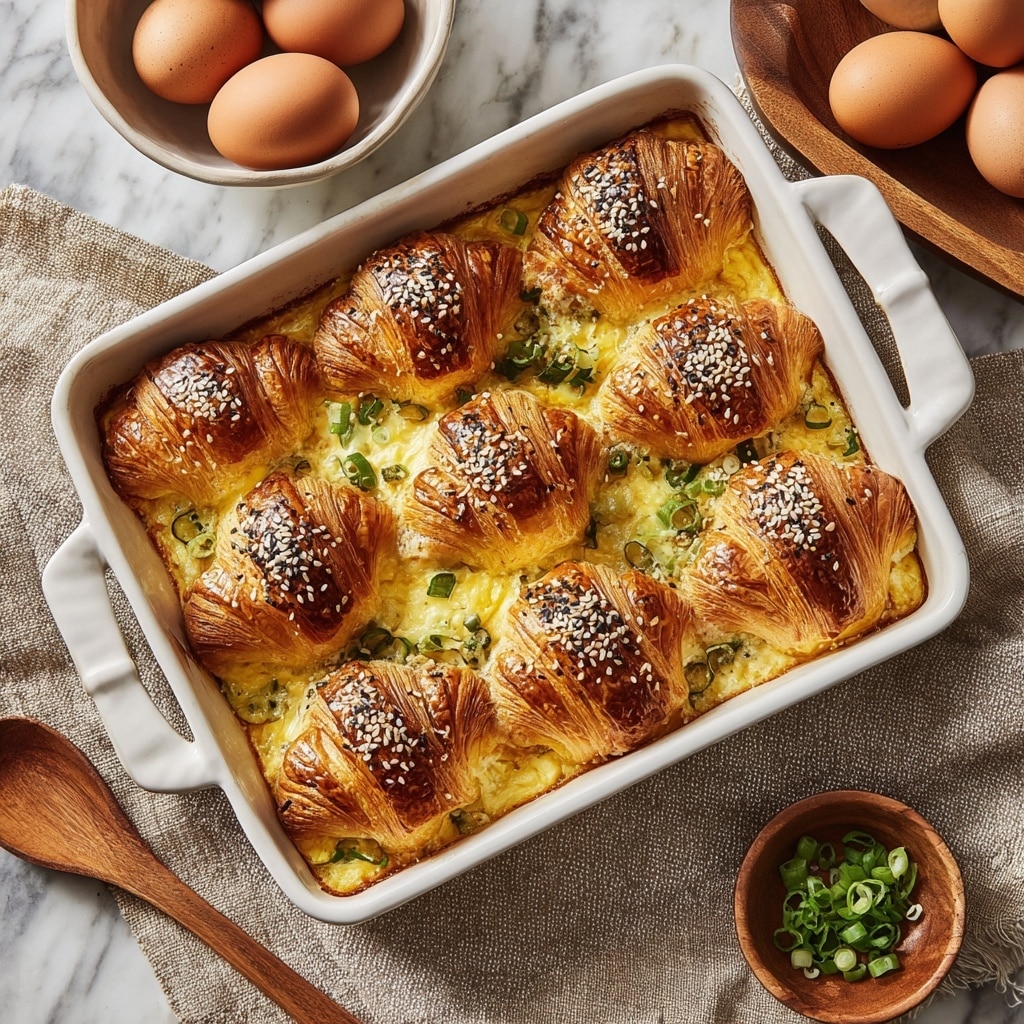 Croissant Breakfast Casserole with Sausage, Cream Cheese, and Green Onions Recipe - Recipe Image