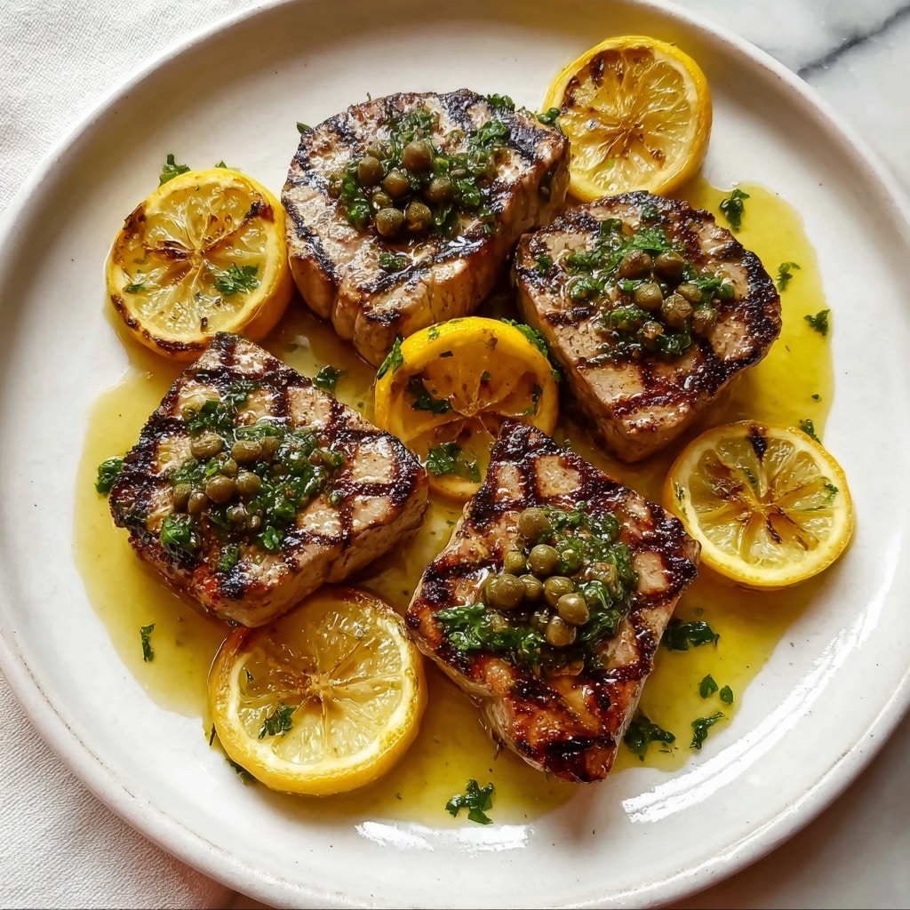Seared Tuna Steaks with Lemon, Caper, and Parsley Butter Recipe - Recipe Image