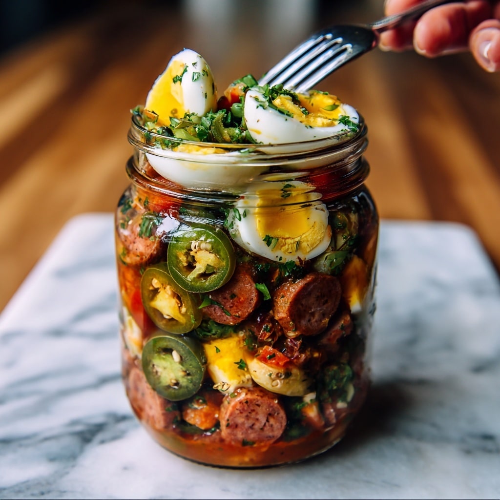 Pickled Eggs, Sausages, Jalapeños, and Carrots Recipe - Recipe Image