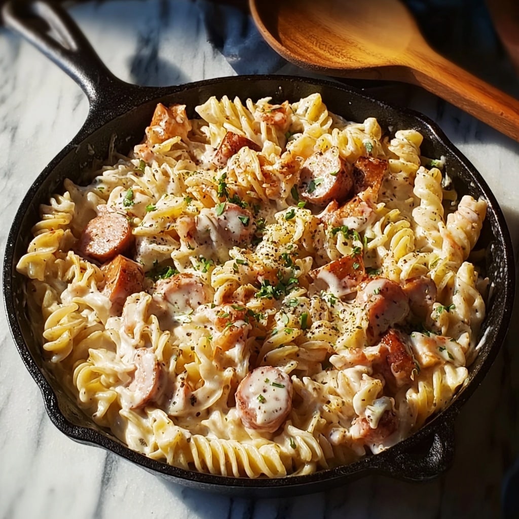 Creamy Pepper Jack Chicken and Sausage Pasta Recipe - Recipe Image