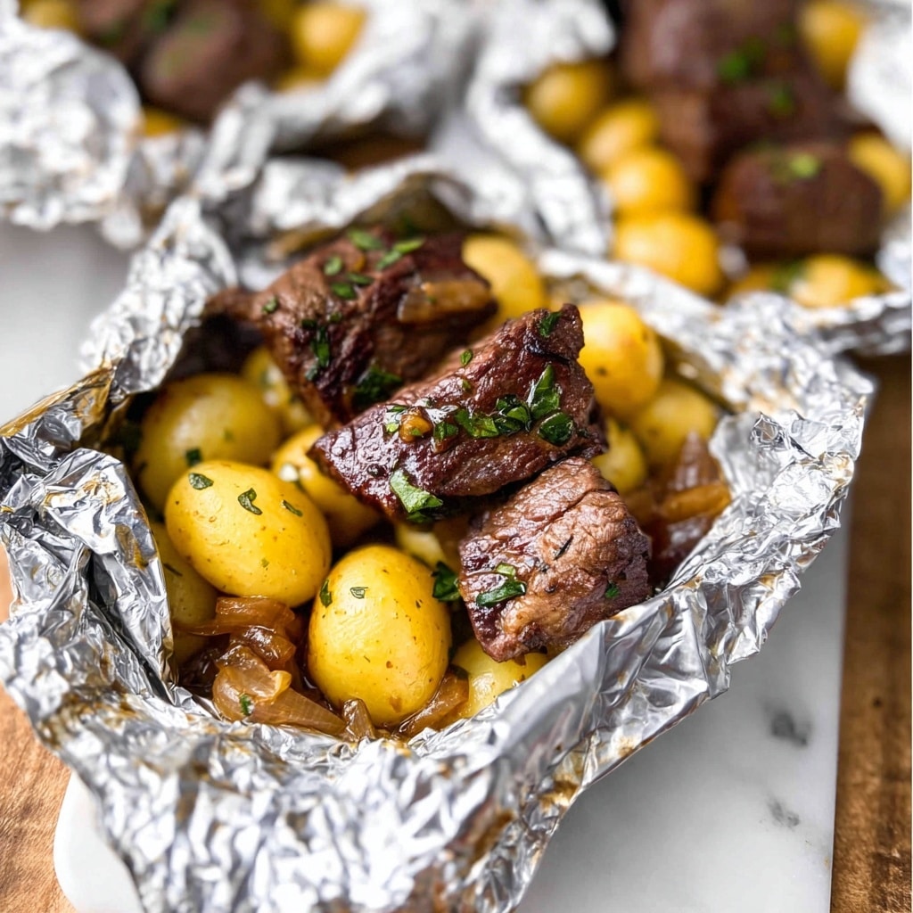 Garlic Butter Steak and Potato Foil Packets Recipe - Recipe Image
