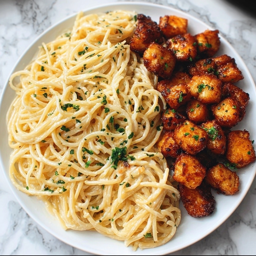 Honey Pepper Chicken with Creamy Garlic Butter Pasta Recipe - Recipe Image