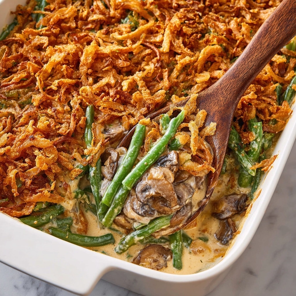 Green Bean Casserole with Mushroom Sauce and Crispy Fried Onions Recipe