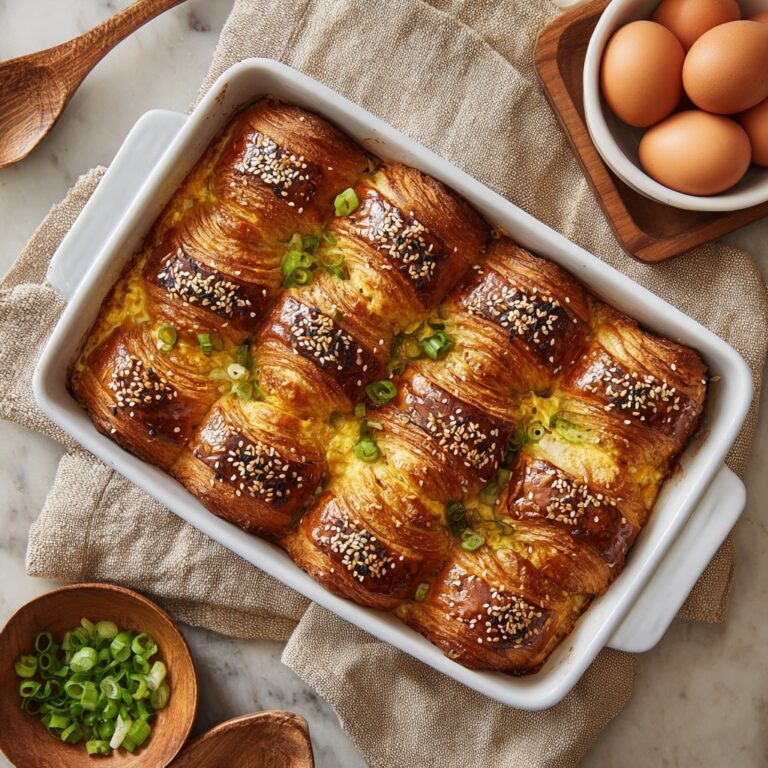 Croissant Breakfast Casserole with Sausage, Cream Cheese, and Green Onions Recipe