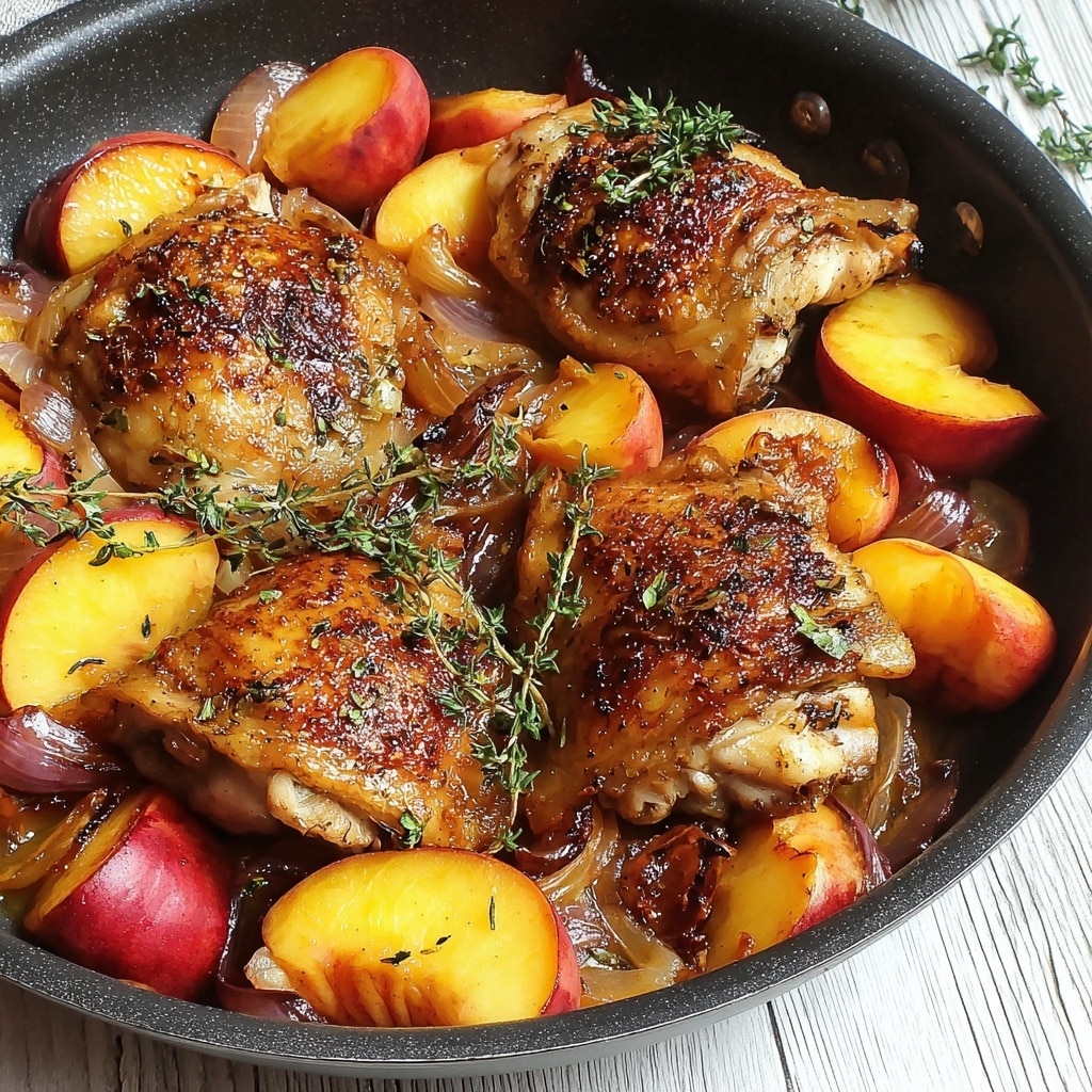 Skillet Roast Chicken with Peaches, Tomatoes, and Red Onion Recipe - Recipe Image