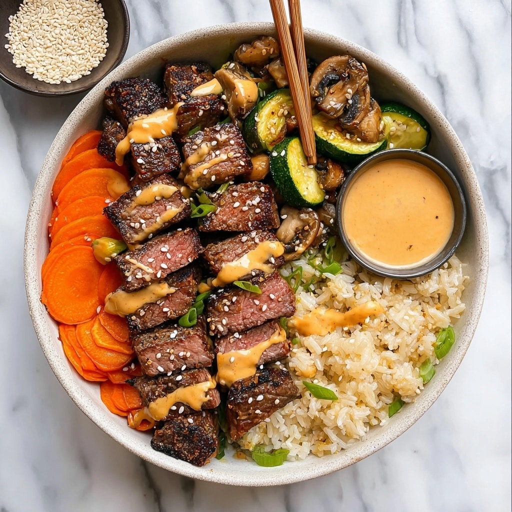 Hibachi Steak Bowls with Sautéed Vegetables, Fried Rice, and Yum Yum Sauce Recipe - Recipe Image
